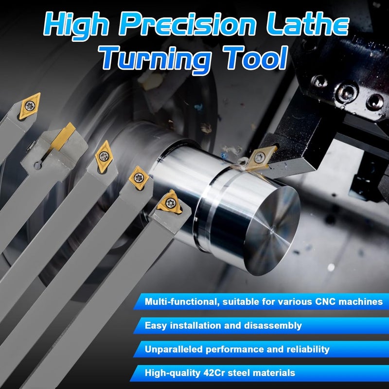 Joogto Indexable Lathe Turning Tool 21Pcs Kit 1/2'' 12mm Shank 7Pcs Metal Lathe Tools Holder Set & 14Pcs Turning Inserts for Turning Grooving Threading Boring, Lathe Tooling Ideal as Gift with Aluminum Box - Image 5